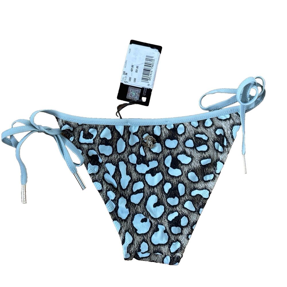 Roberto Cavalli Beachwear Leopard Bikini Set Blue Trim Azzurro Sz 38 IT/XXS NEW - Picture 6 of 11
